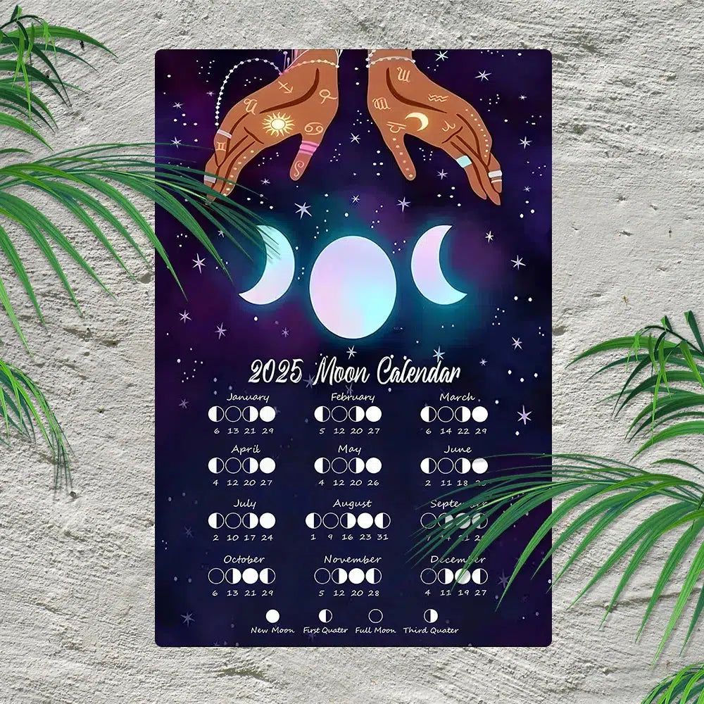 Wiccan Metal Wall Art 2025 Moon Phases Calendar 2025 Lunar Moon Calendar-MoonChildWorld