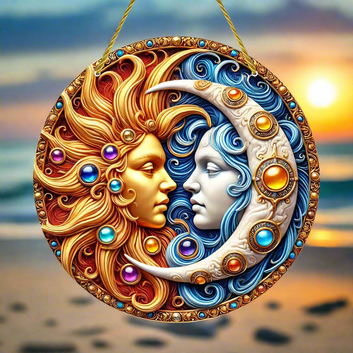 Sun Moon Goddess Suncatcher Celestial Acrylic Sign Sun Moon Window Hanging