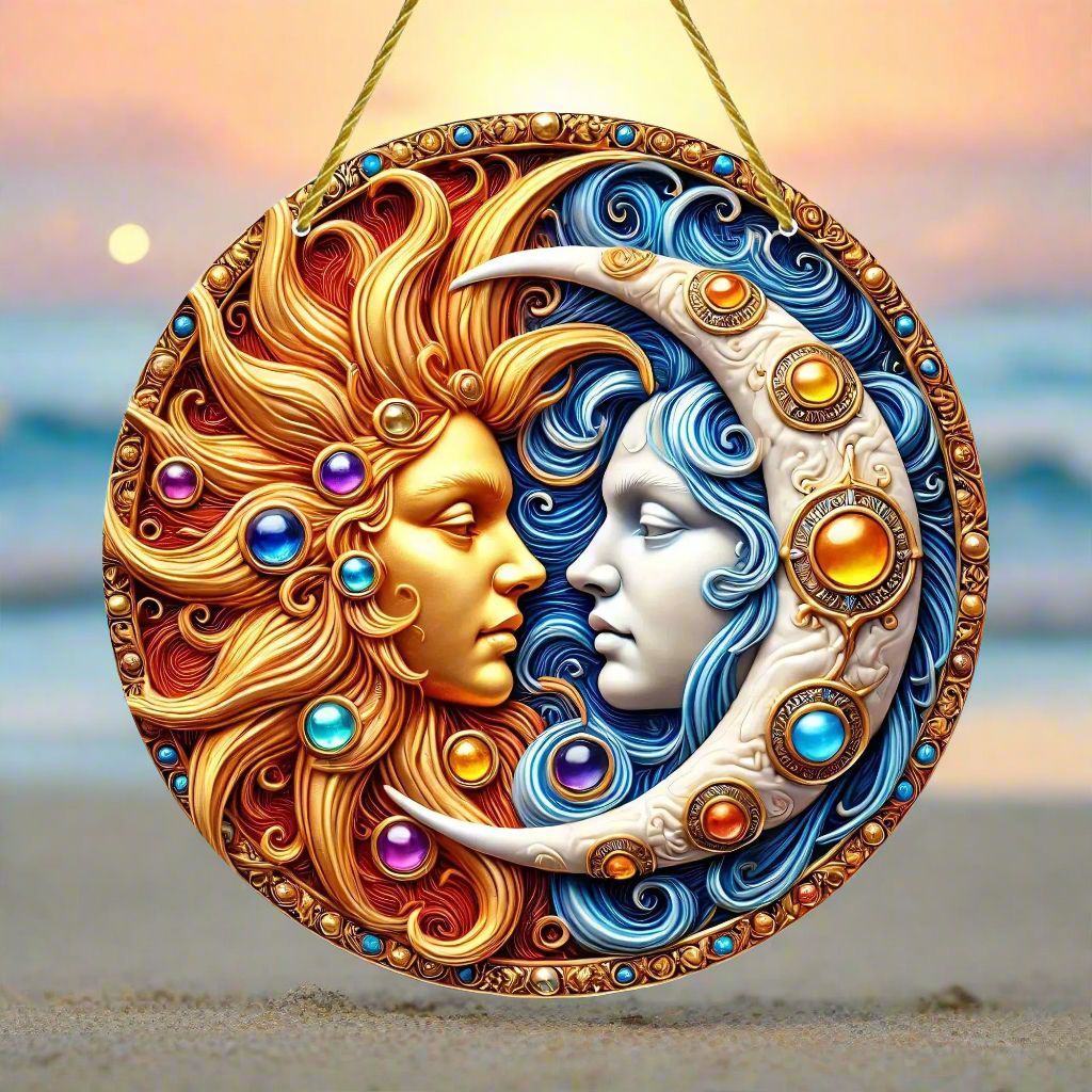 Sun Moon Goddess Suncatcher Celestial Acrylic Sign Sun Moon Window Hanging-MoonChildWorld