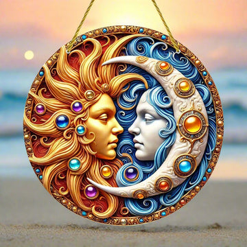 Sun Moon Goddess Suncatcher Celestial Acrylic Sign Sun Moon Window Hanging-MoonChildWorld