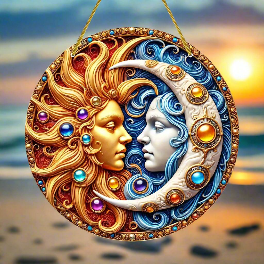 Sun Moon Goddess Suncatcher Celestial Acrylic Sign Sun Moon Window Hanging-MoonChildWorld