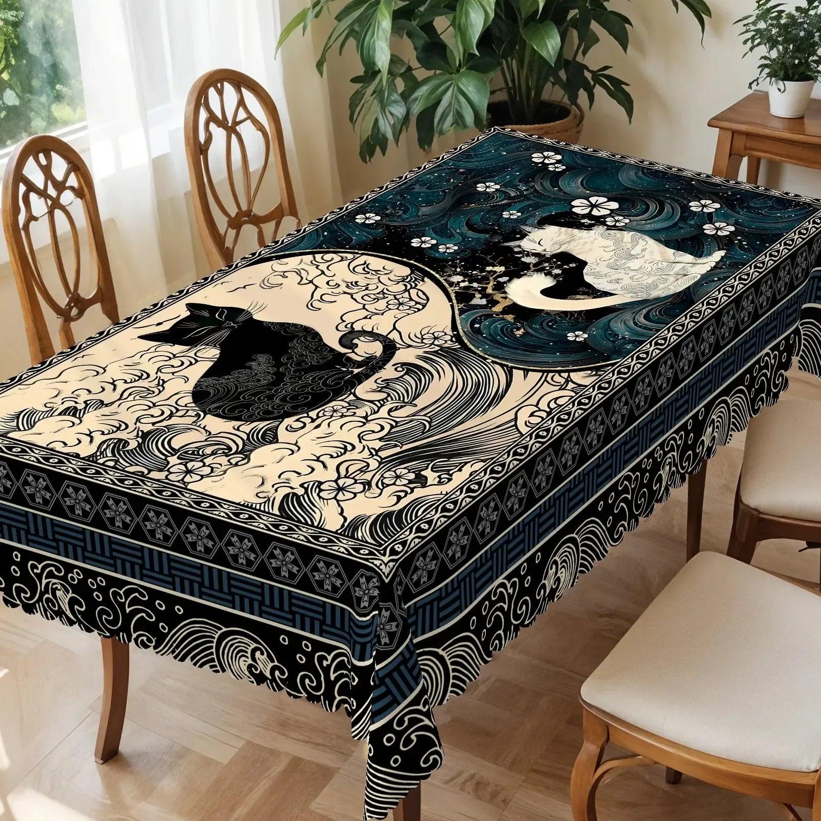 Yin-Yang Cat Spirit Tablecloth-MoonChildWorld