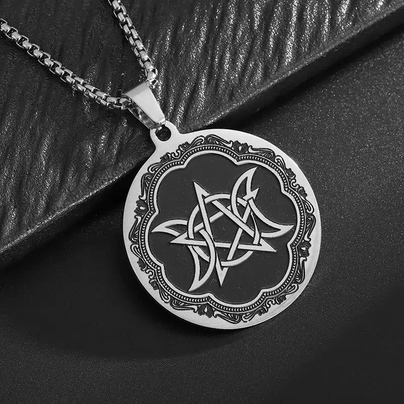 Pentagram Triple Moon Necklace Wicca Jewelry-MoonChildWorld