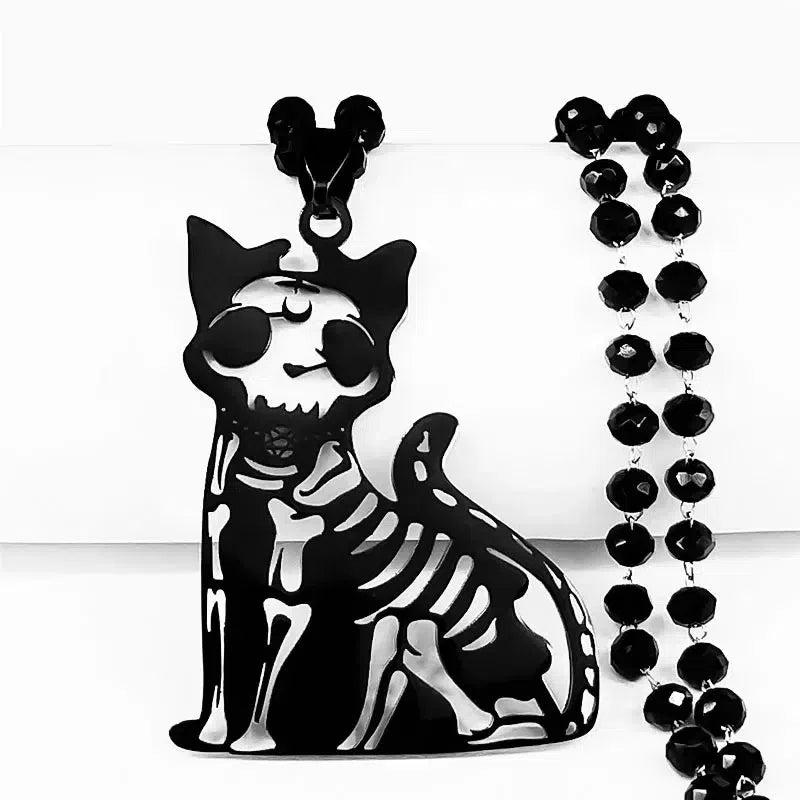 Gothic Skeleton Cat Necklace Witch Black Cat Necklace Witchy Jewelry-MoonChildWorld