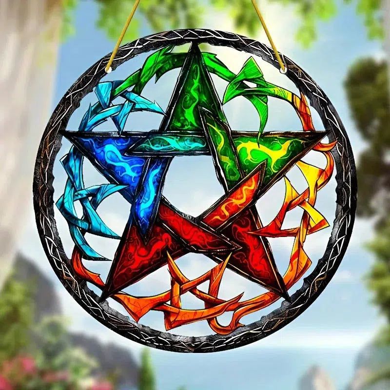 Wicca Pentagram Suncatcher Witchcraft Acrylic Sign Window Hanging-MoonChildWorld