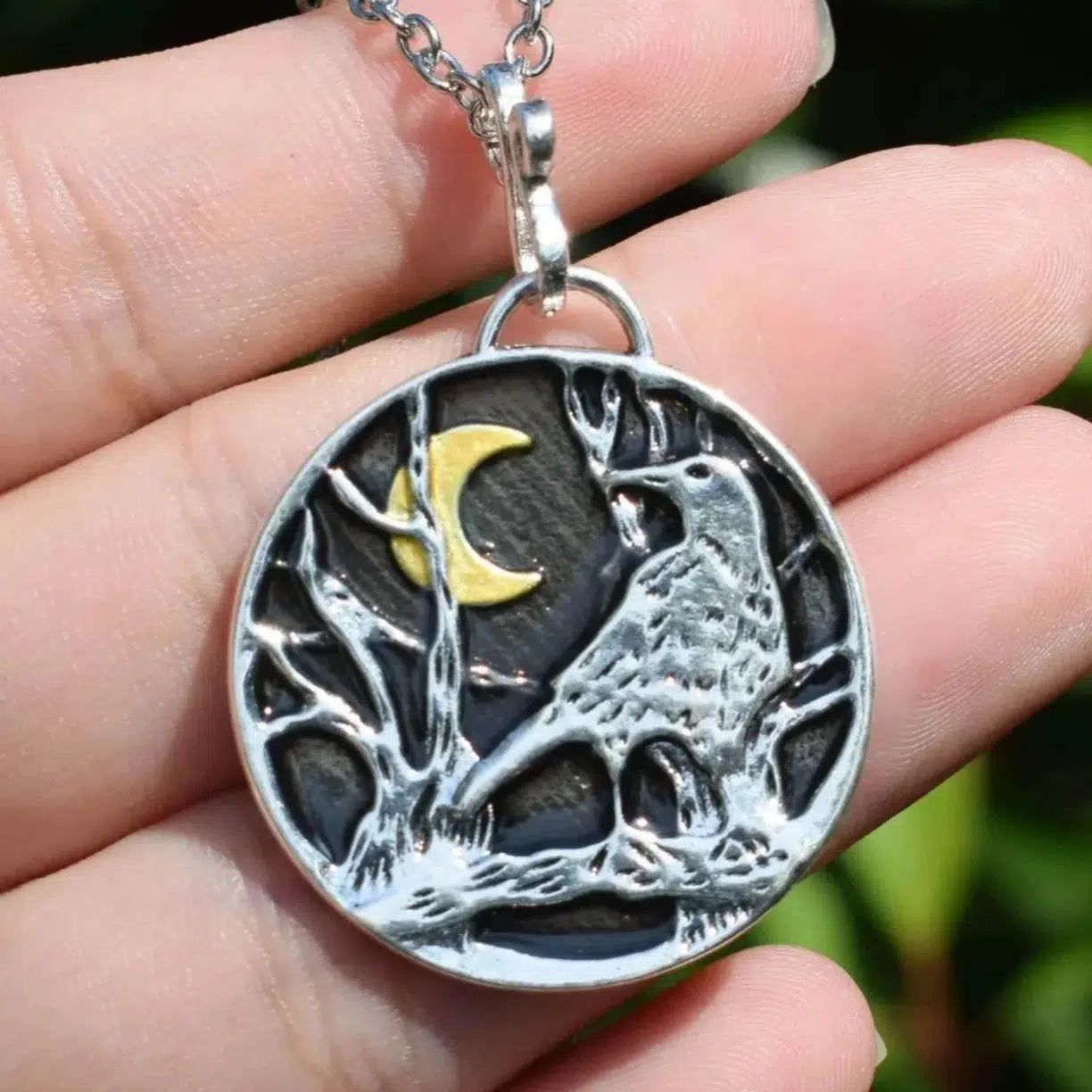 Moon Raven Necklace Gothic Crow Necklace Witchy Jewelry-MoonChildWorld