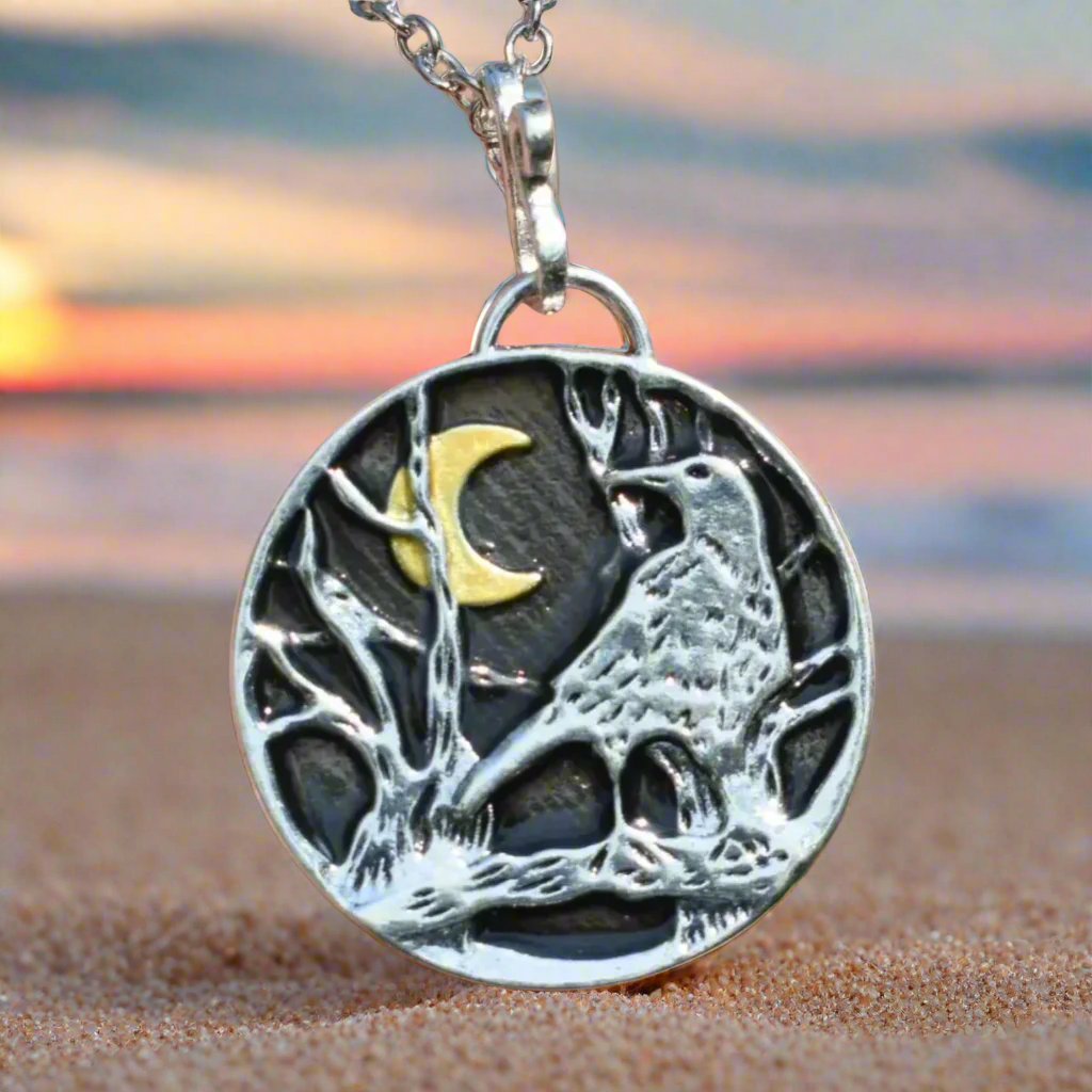 Moon Raven Necklace Gothic Crow Necklace Witchy Jewelry-MoonChildWorld