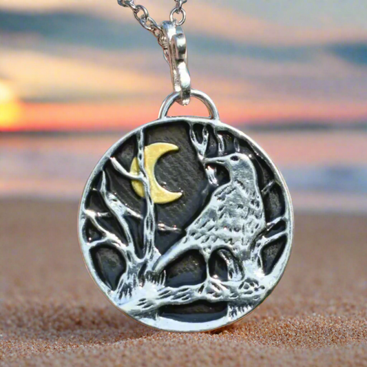 Moon Raven Necklace Gothic Crow Necklace Witchy Jewelry