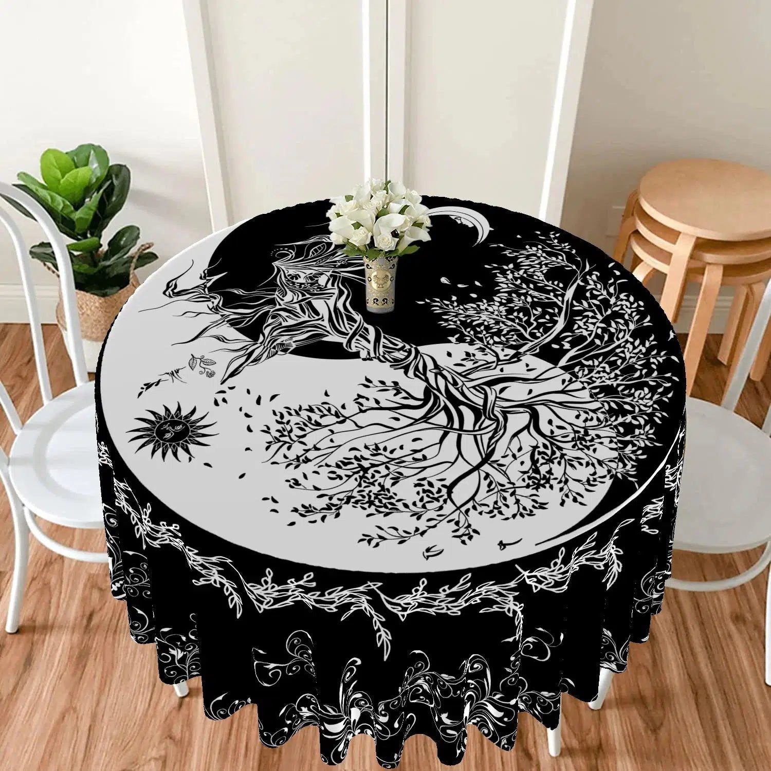 Moon phases Tree of life Round Table Cloth-MoonChildWorld