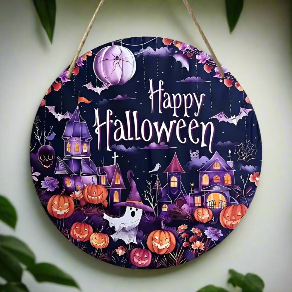 Gothic Haunted House Wooden Sign Witchy Hanging Sign for Halloween-MoonChildWorld