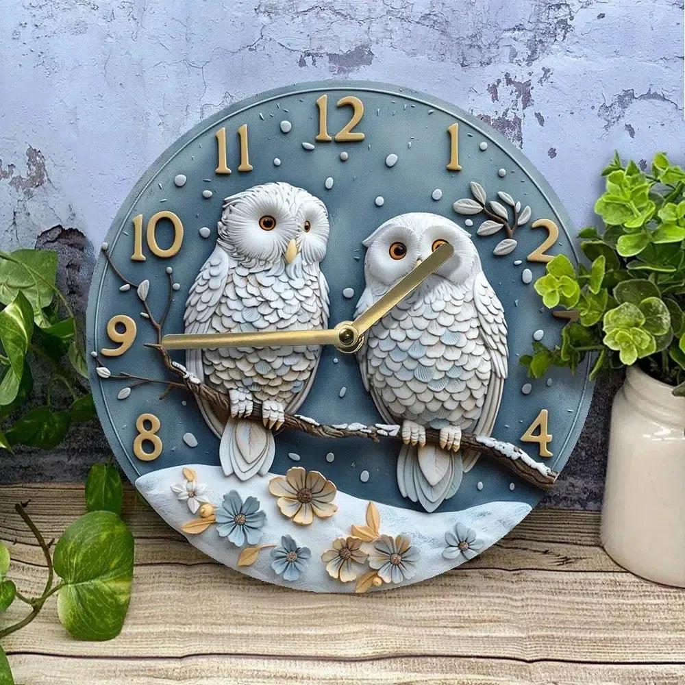 Winter owl Wooden Wall Clock for Pagan Yule Home Decor-MoonChildWorld