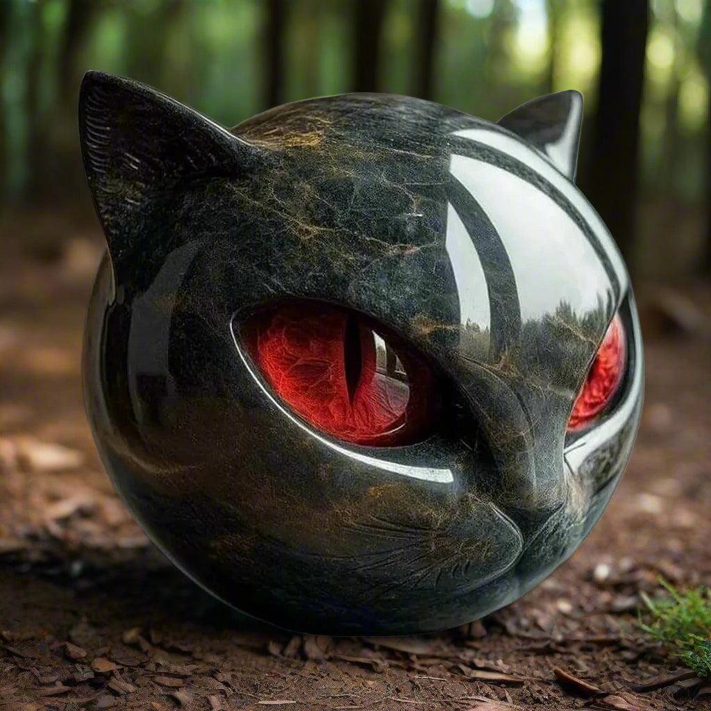 Amber Eyes Marble Black Cat Sculpture Hand-carved Healing Stone Cat Ornament Witchy Home Decor-MoonChildWorld