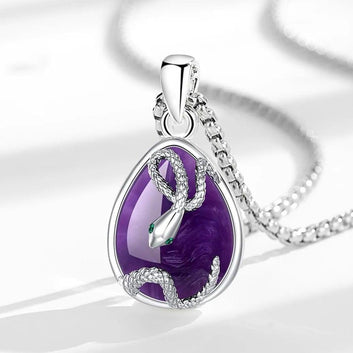 Teardrop Natural Amethyst Snake Necklace Healing Stone Jewelry Witchy Necklace