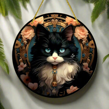 Cute Tuxedo Cat Suncatcher Witchy Cat Acrylic Round Sign