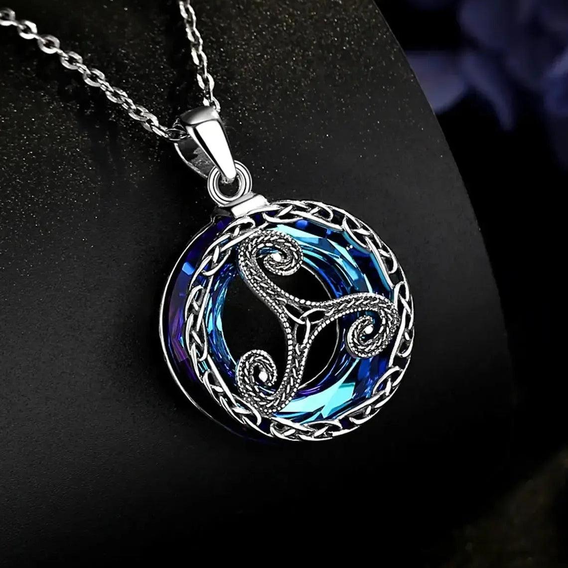 925 Sterling Silver Triskele Necklace Crystal Celtic Knot Wicca Pagan Jewelry-MoonChildWorld