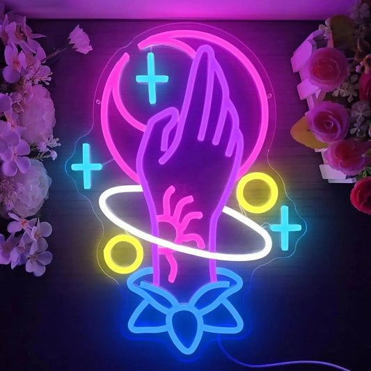 Spiritual Hand Witchy Neon Sign Tarot Neon Signs for Wiccan Wall Decor - Magic hand LED Neon Light