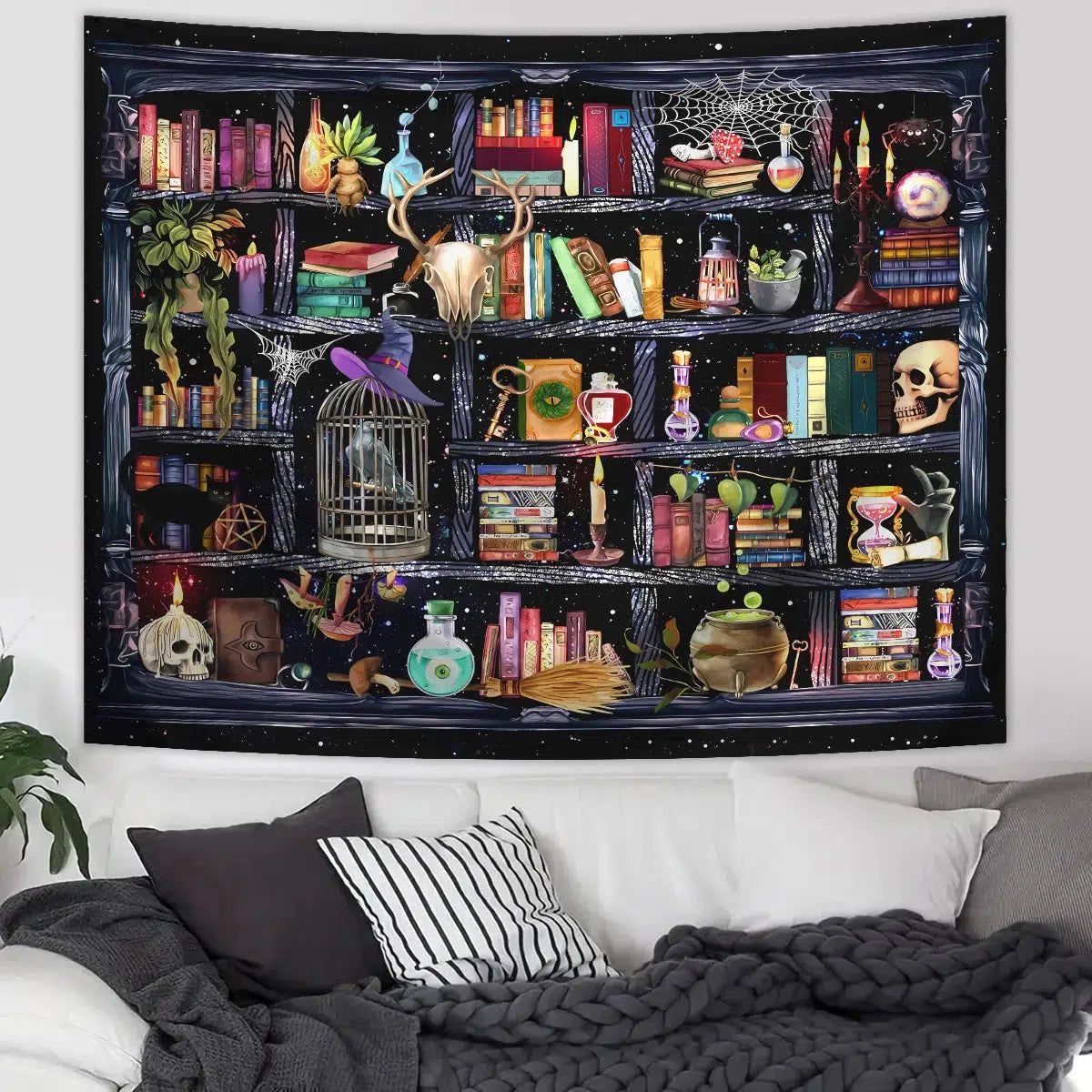 Retro plant mysterious bookshelf gothic tapestry-MoonChildWorld