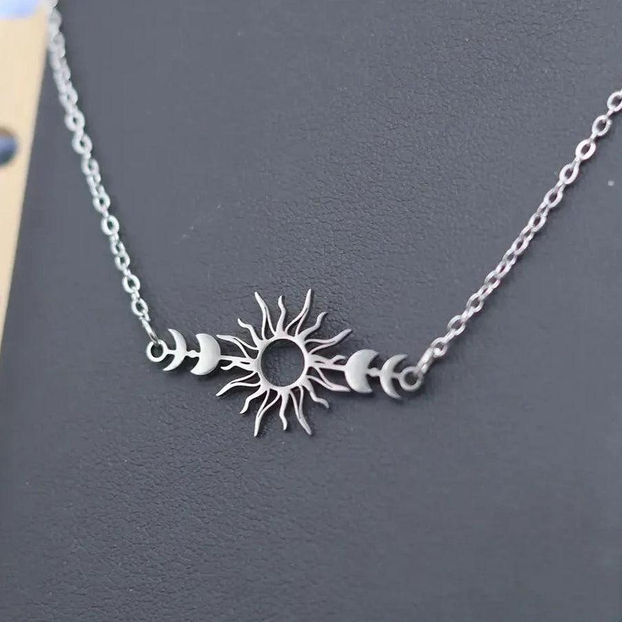 Celestial Sun Moon Phases Necklace Wicca Pagan Jewelry-MoonChildWorld
