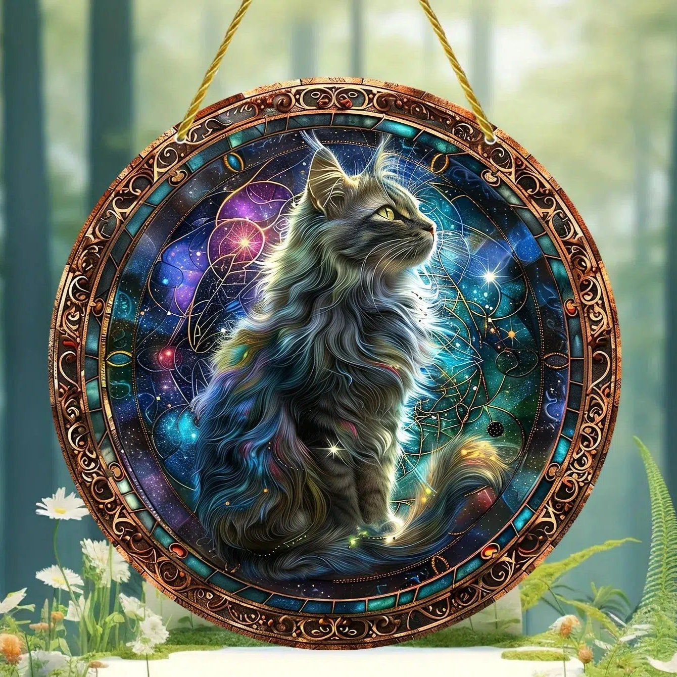 Mystical Cat Suncatcher Occult Cat Acrylic Window Hanging Ornament-MoonChildWorld