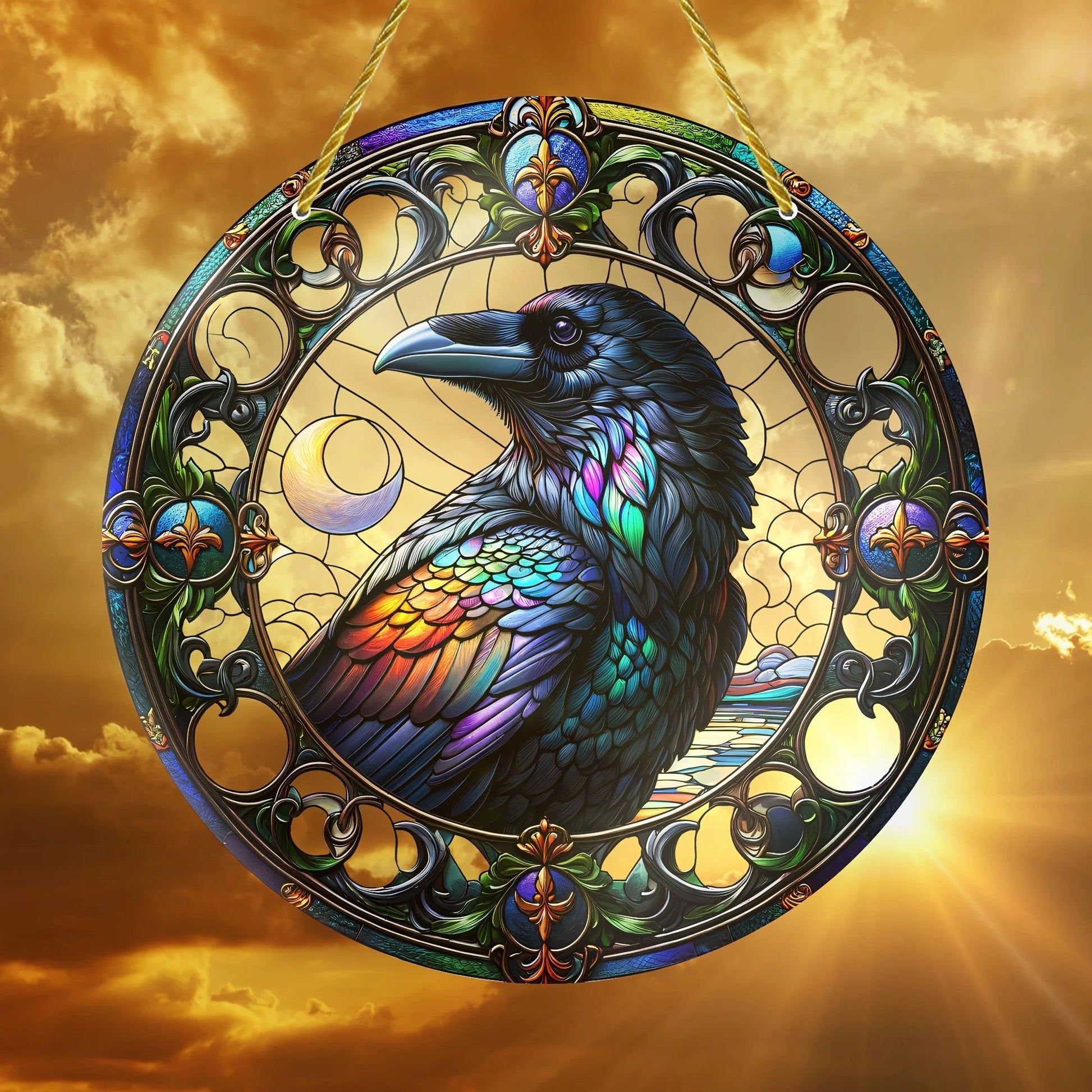 Dark Crow Suncatcher Gothic Raven Acrylic Round Sign-MoonChildWorld