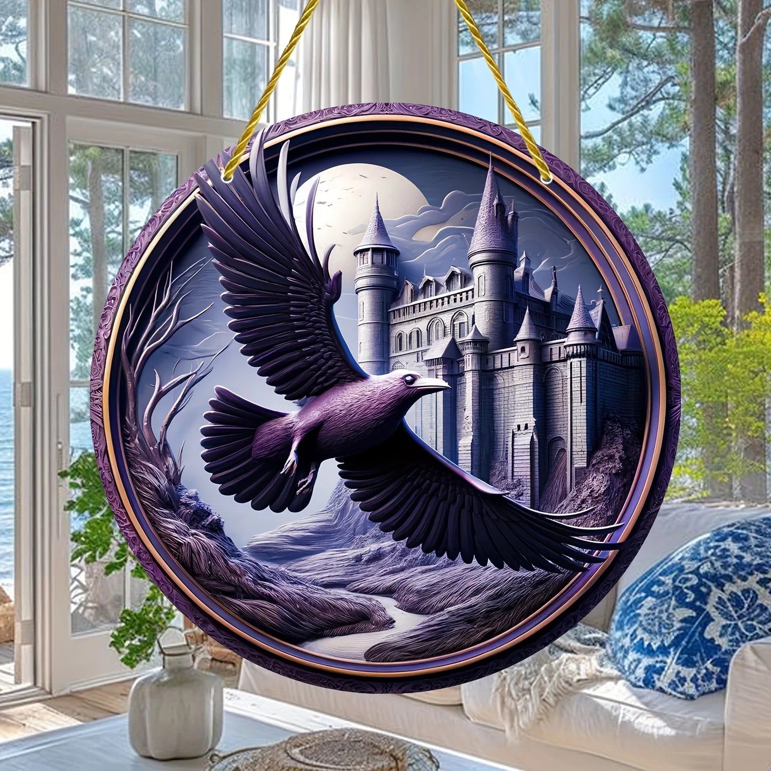 Castle and Raven Window Hanging Gothic Crow Suncatcher-MoonChildWorld