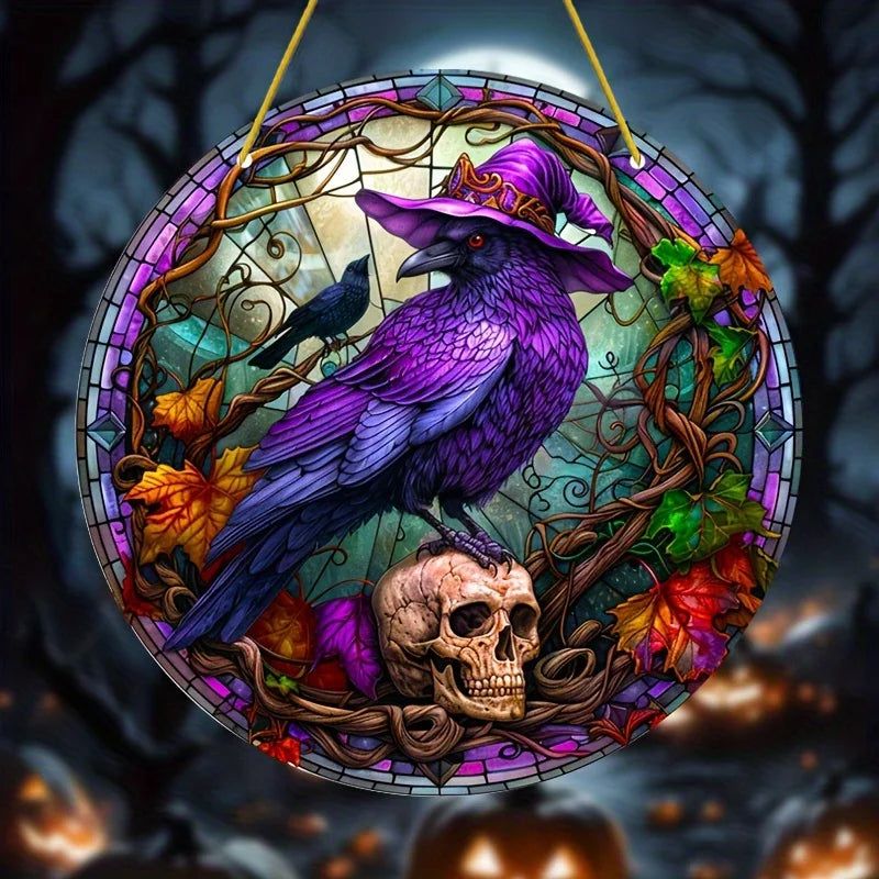 Halloween Purple Raven Suncatcher Gothic Crow Window Decor-MoonChildWorld