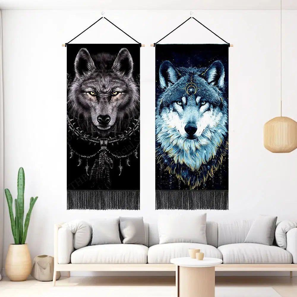 Boho Wolf Tapestry Wall Hanging Spirit Animals Tapestry-MoonChildWorld