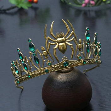 Rhinestones & Crystal Dark Goddess Halloween Crown - Gothic Spider Web Tiaras Witch Hair Accessories Vampire Accessory