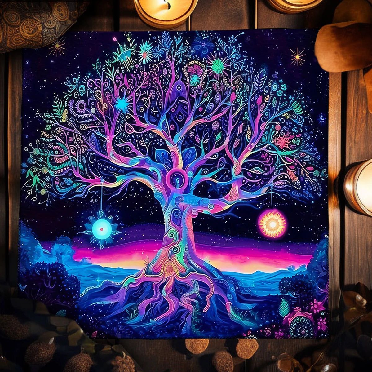 Colorful Tree of life Tarot Card Tablecloth Wicca Altar Cloths Divination Tarot Card Table Cloth-MoonChildWorld