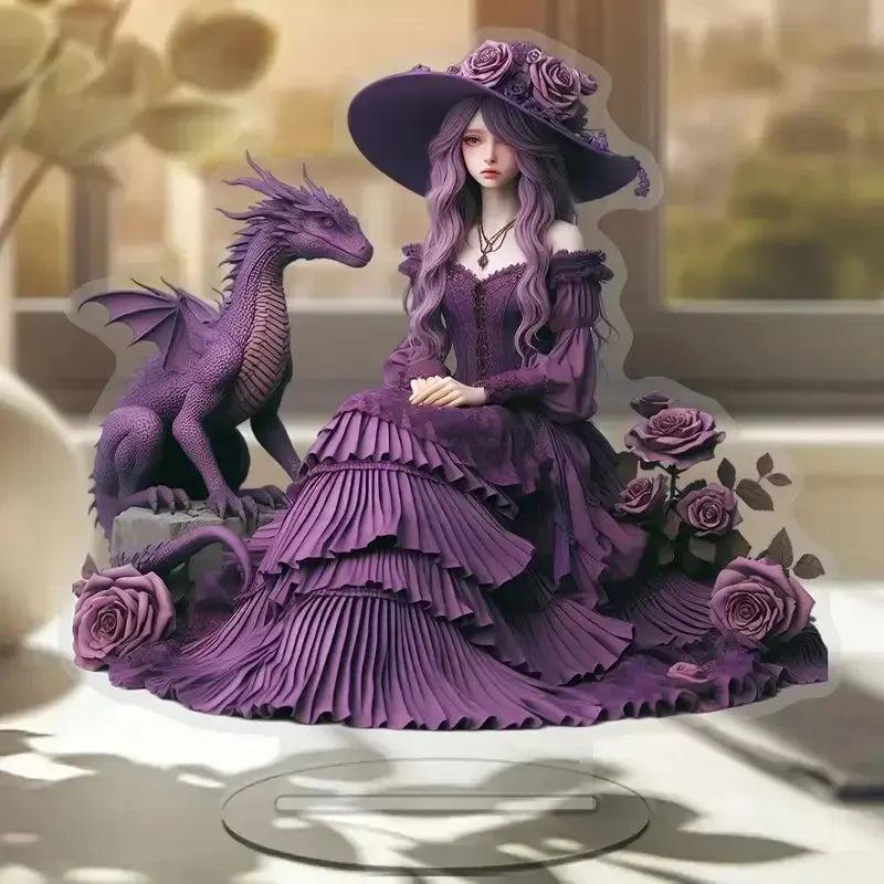 Dragon and Witch Acrylic Decorative Plaque Desktop Decor Witchy Table Ornament-MoonChildWorld