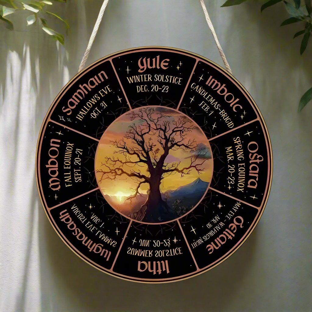 Magical Wheel of Year Pagan Festival Sign Pagan Calendar Wooden Sign-MoonChildWorld