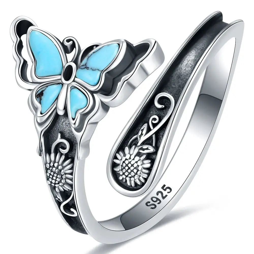 Sterling Silver Floral Butterfly Rings and Dragonfly Rings-MoonChildWorld