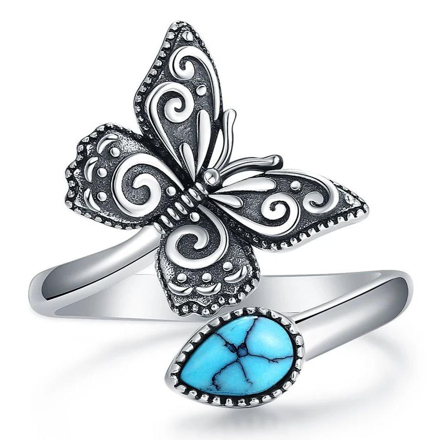 Sterling Silver Floral Butterfly Rings and Dragonfly Rings-MoonChildWorld