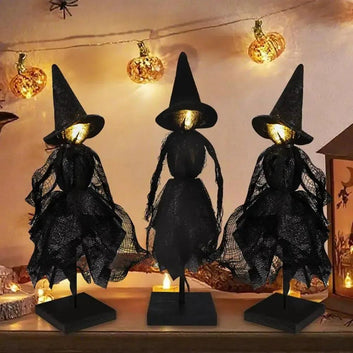 Halloween Table Decorations Wooden Witch Decor with Led - Witch Ornament for Halloween Home Decor