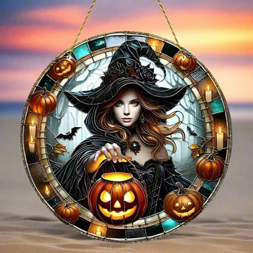 Jack O' Lantern Witch Suncatcher Halloween Window Hanging Decor-MoonChildWorld