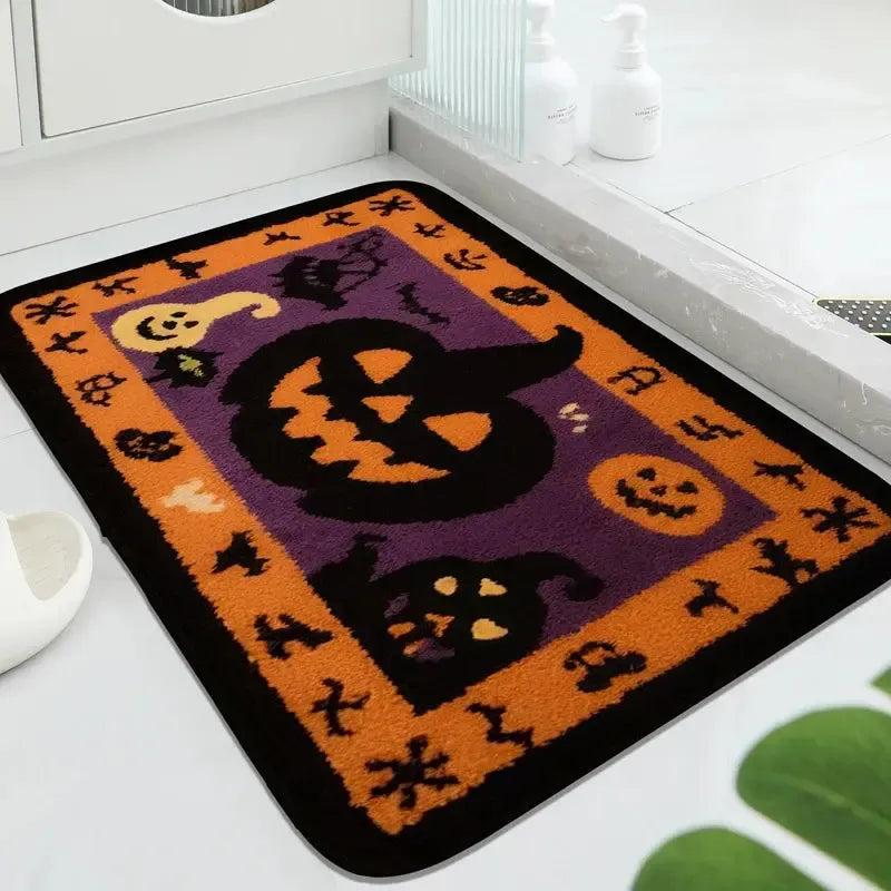 Witchy Welcome Mat Gothic Halloween Decor with Cute Ghost, Spooky Pumpkin-MoonChildWorld