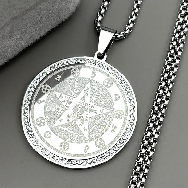 Rhinestone Tetragrammaton Pentagram Necklace Witchcraft Jewelry-MoonChildWorld
