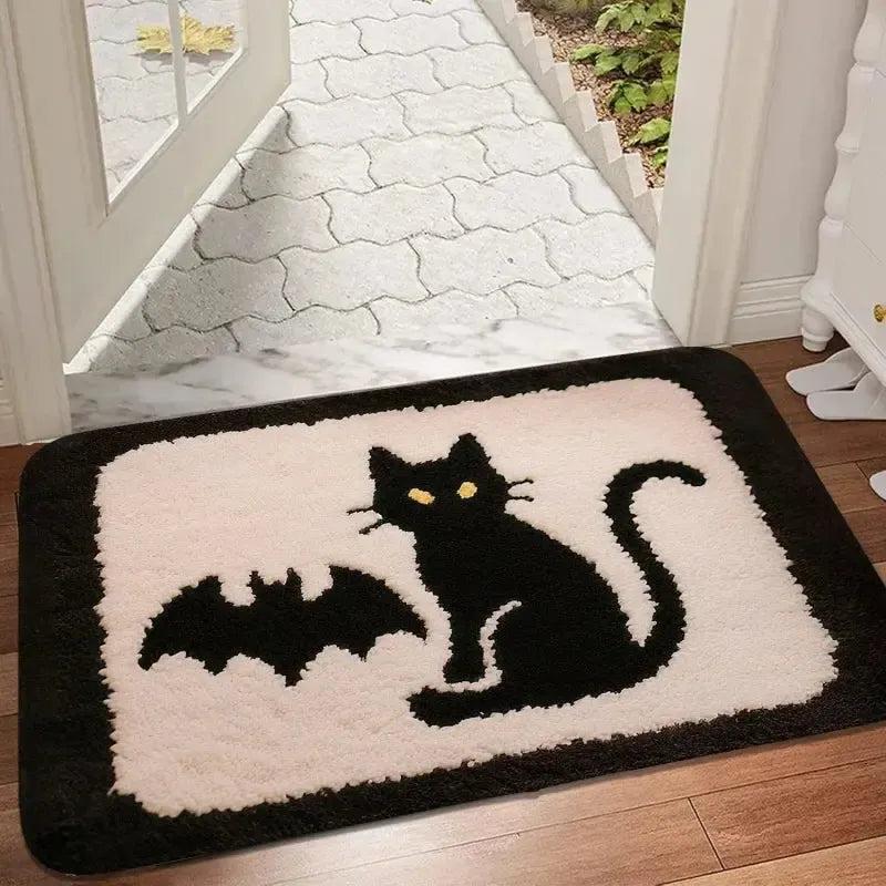 Gothic Halloween Doormat - Spooky Ghost, Cat & Bat Design - Witchy Home Decor-MoonChildWorld