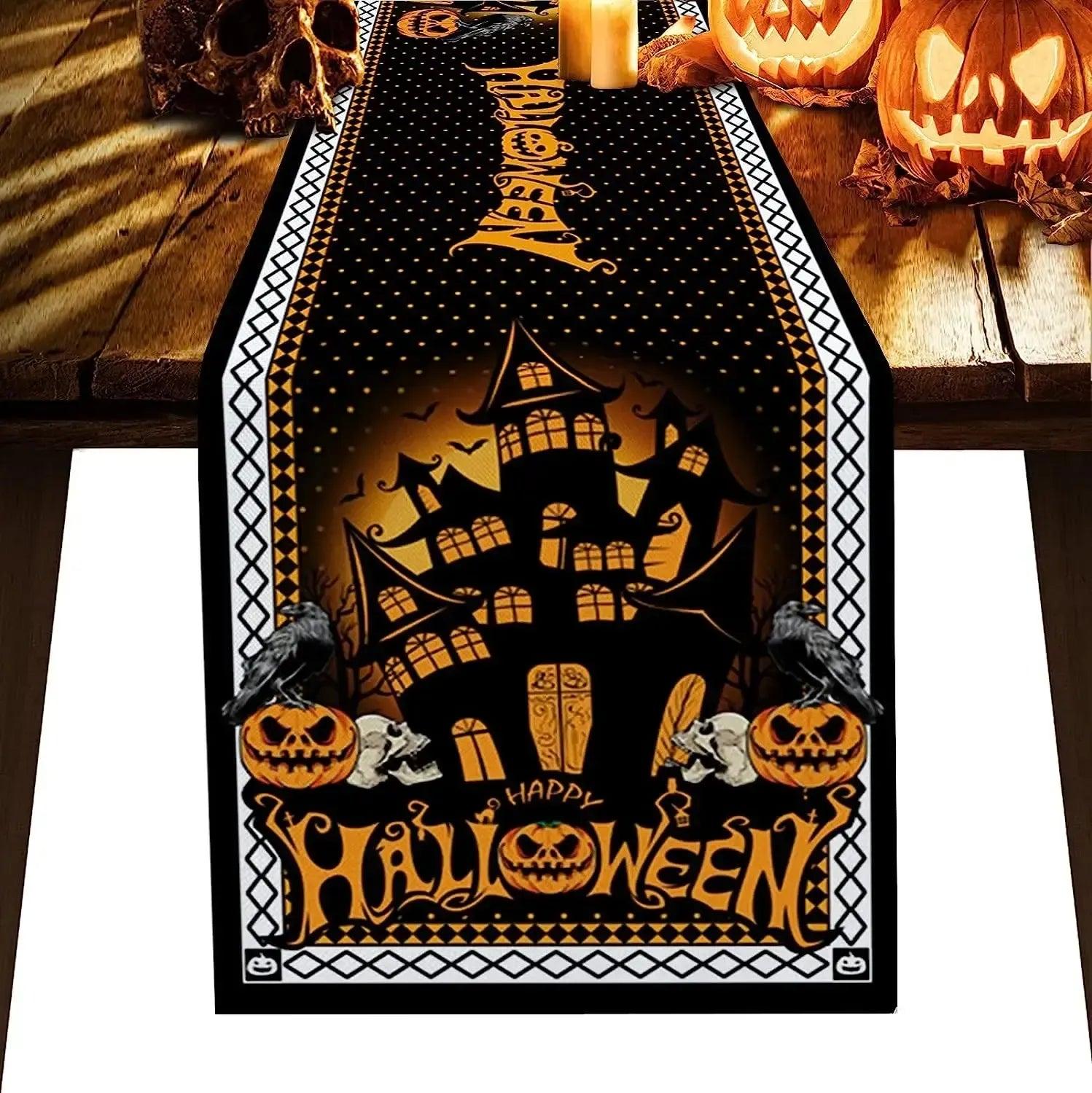 Halloween Haunted House Pumpkin Linen Table Runners Gothic Halloween Decorations-MoonChildWorld