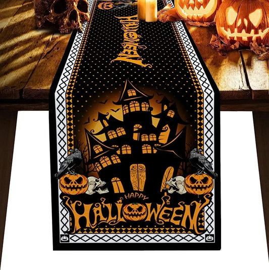 Halloween Haunted House Pumpkin Linen Table Runners Gothic Halloween Decorations