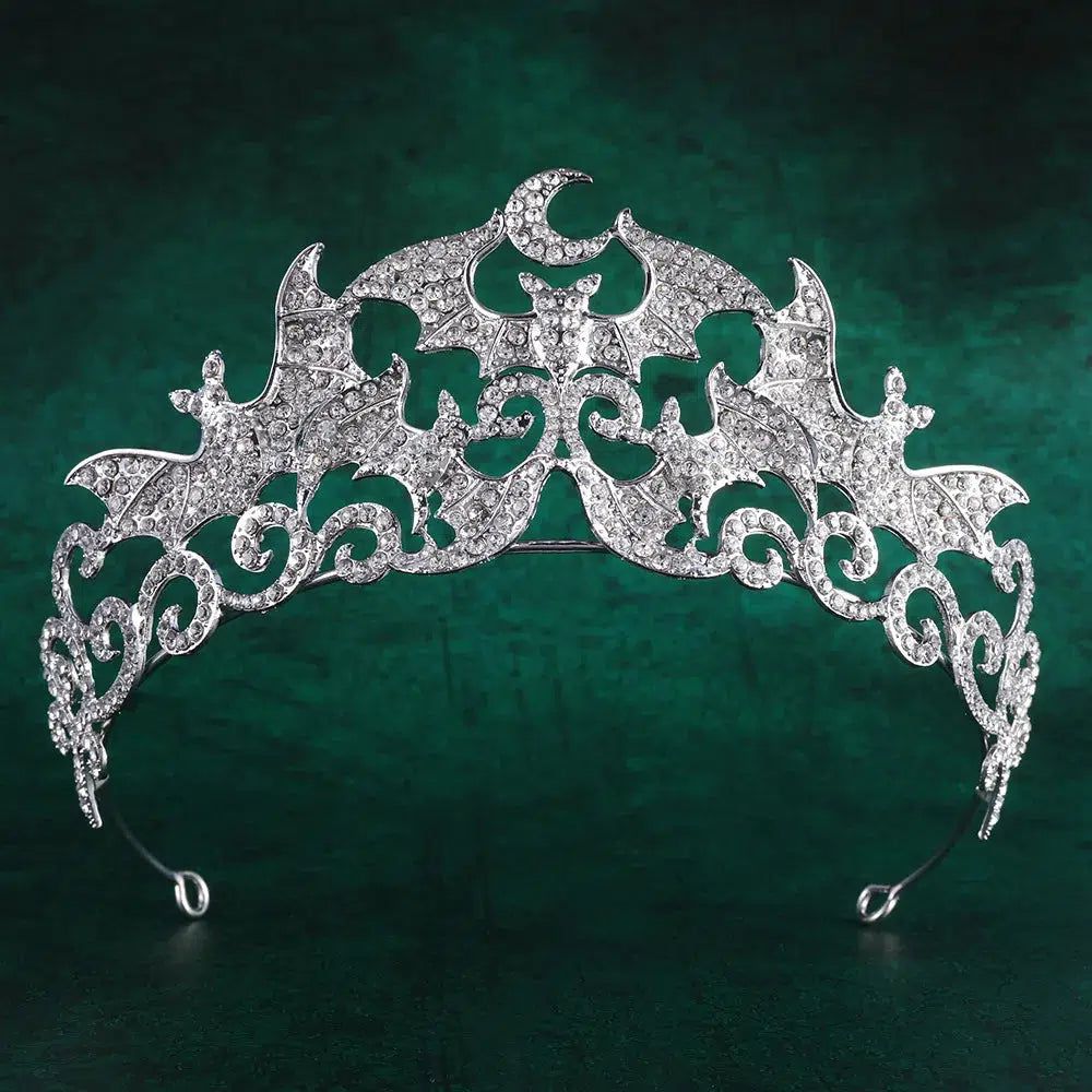 Rhinestone Bat Gothic Crown Witchy Tiaras Witch Hair Accessories for Halloween-MoonChildWorld