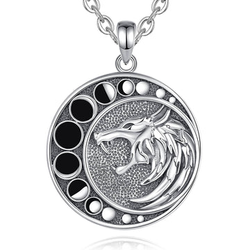 Viking Moon Wolf Necklace Moon Phase Witchy Jewelry-MoonChildWorld