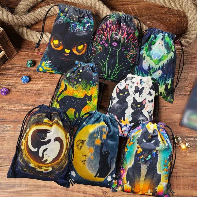 Tarot Card Storage Bag Black Cat Wicca Tarot Pouch-MoonChildWorld