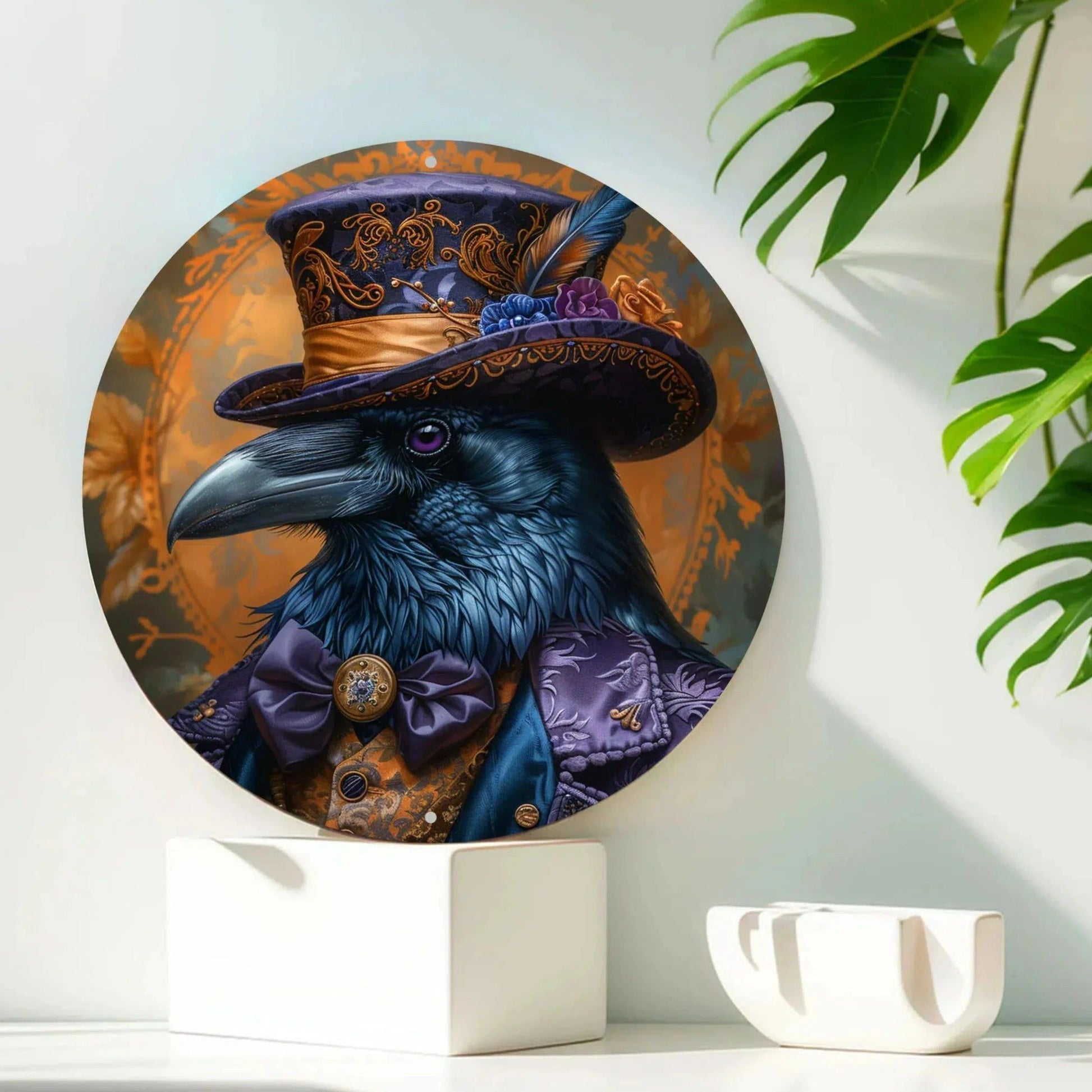 Steampunk Raven Metal Sign Witchy Home Decor-MoonChildWorld