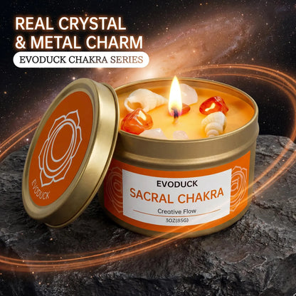 Sacral Chakra candle with real crystal and metal charm