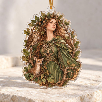 Sacred Grove Goddess Acrylic Ornament Set – Pagan Yule Tree Decor – Owl and Fawn Goddess ornament