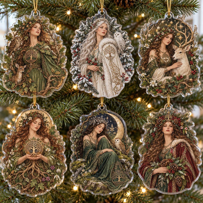 Sacred Grove Goddess Acrylic Ornament Set – Pagan Yule Tree Decor – set of 6 acrylic ornaments