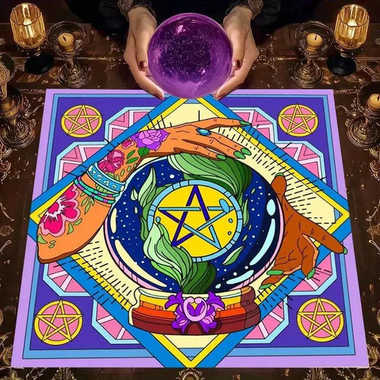 Sacred Hand & Pentagram Tarot Tablecloth – Mystical Altar Cloth for Divination, Meditation-MoonChildWorld