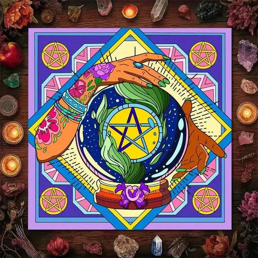 Sacred Hand & Pentagram Tarot Tablecloth – Mystical Altar Cloth for Divination, Meditation-MoonChildWorld