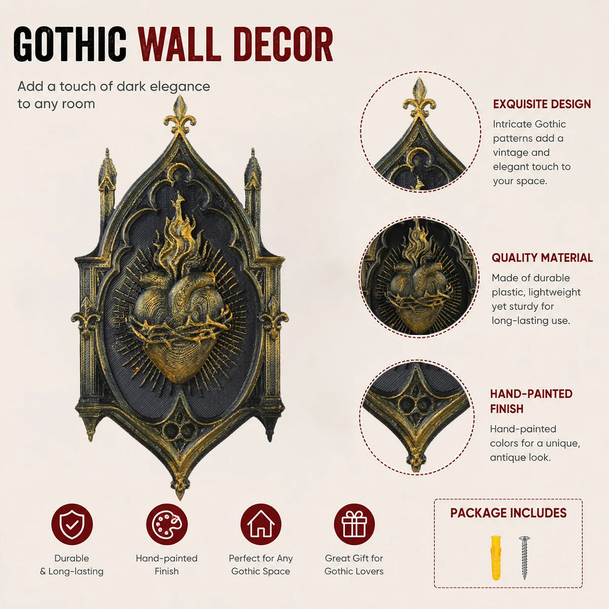 Sacred heart wall art – distressed carved detail